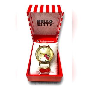 Hello Kitty Sanrio Accutime Watch White & Gold w/Bow Charm New in Box